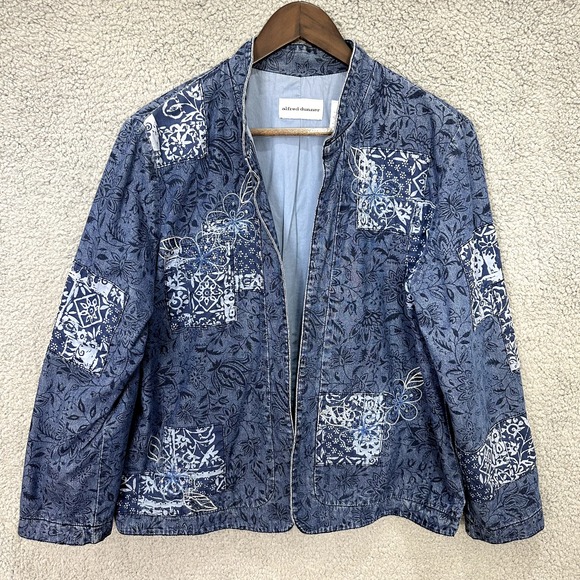 Alfred Dunner Jacket 12 Blue Patchwork Boho Floral Artsy Cottage Folk Whimsigoth - Picture 1 of 10